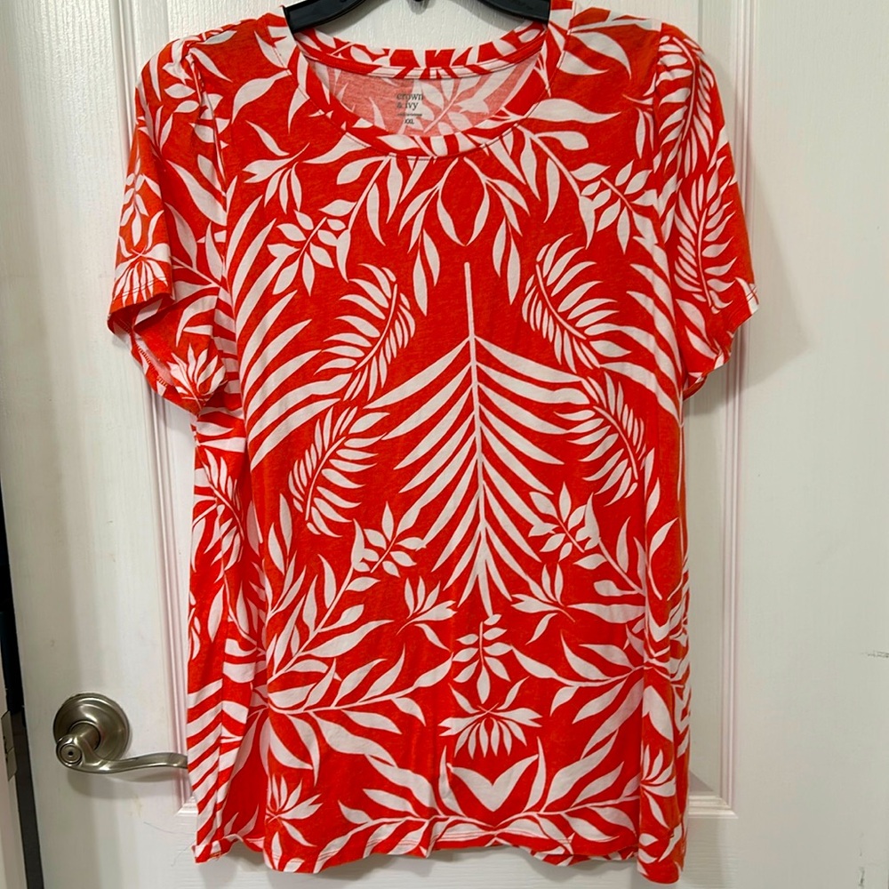Crown and Ivory ORANGE/white women’s short sleeve cotton top;wore once size XXL